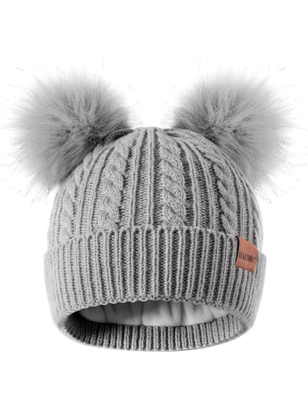Women's Gray Elastic Birthday Winter Hats Kids Toddler Children Knit Fleece Cap